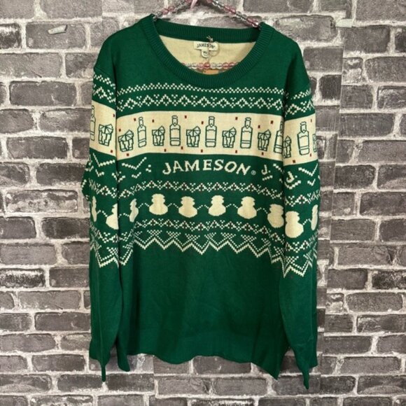 NWT Jameson Whiskey The Merry Duo Christmas sweater green printed acrylic - Picture 1 of 12